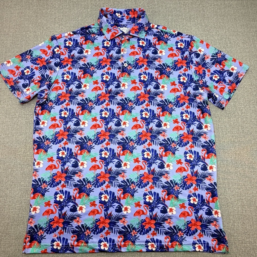 TailorByrd Mens L Flamingo Golf Polo Shirt Hawaiian Tropical SPF30 Quick Dry
